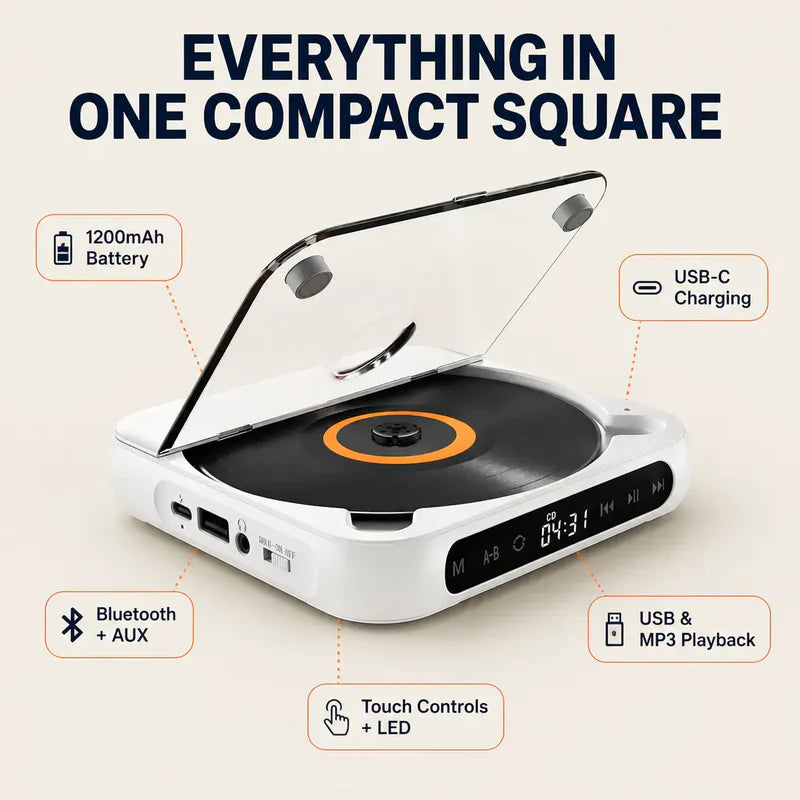 RetroSpin - Bluetooth Portable CD Player